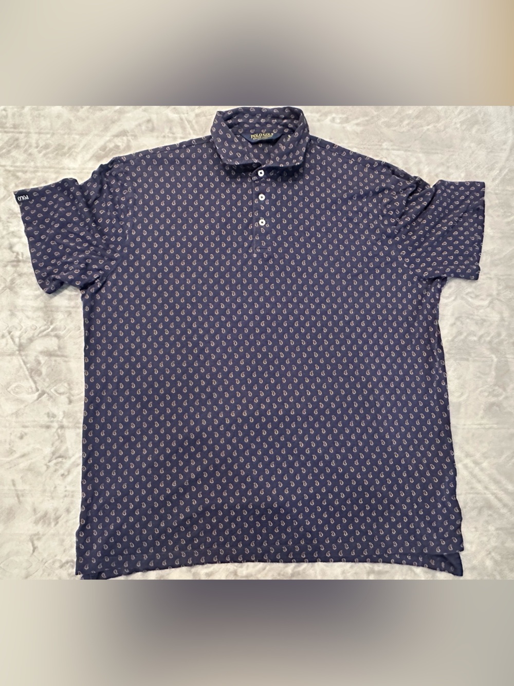 Polo Golf Ralph Lauren Men's XL Blue Paisley Cotton Knit Golf Polo Shirt